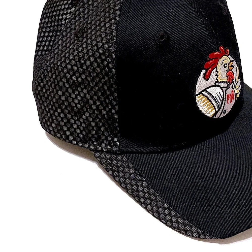 NEW Port Authority Strapback Hat Black PDQ Chicken Logo Mesh Ball Cap Trucker